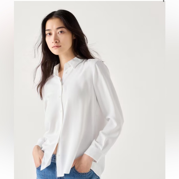 Uniqlo Rayon Long Sleeve Blouse Light Gray Sz S NWT - Picture 1 of 6